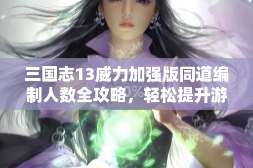 三国志13威力加强版同道编制人数全攻略，轻松提升游戏体验